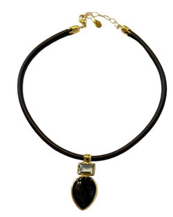 Chan Luu Hypersthene & Green Amethyst on Leather Necklace on white background well heeled
