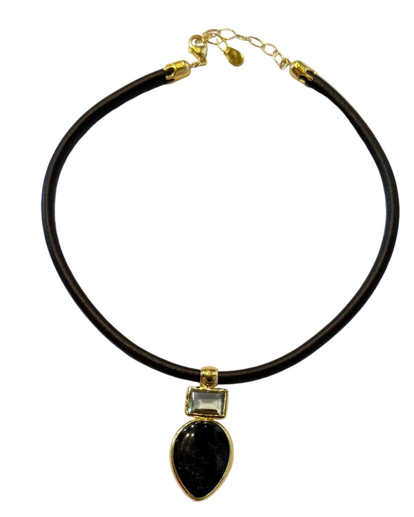 Chan Luu Hypersthene & Green Amethyst on Leather Necklace on white background well heeled