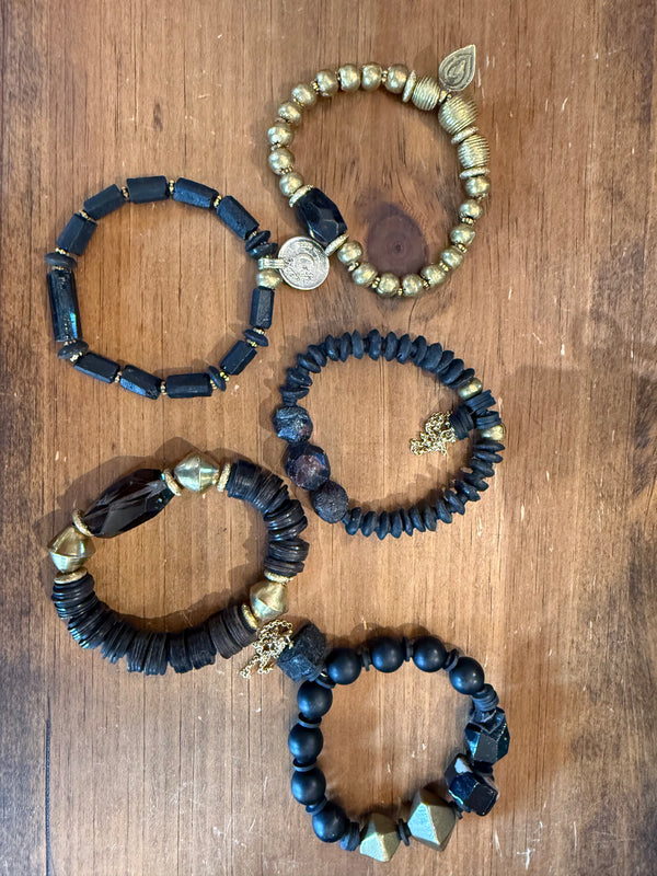 Black & Gold w/Garnet Bracelets