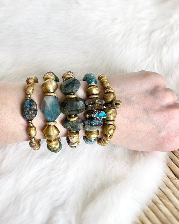 Turquoise and Brass Stacked Bracelets