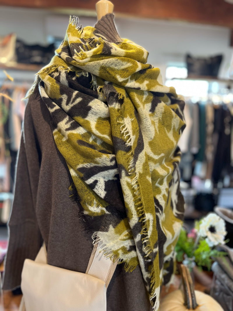 Light Green Mix Camouflage Cashmere Scarf