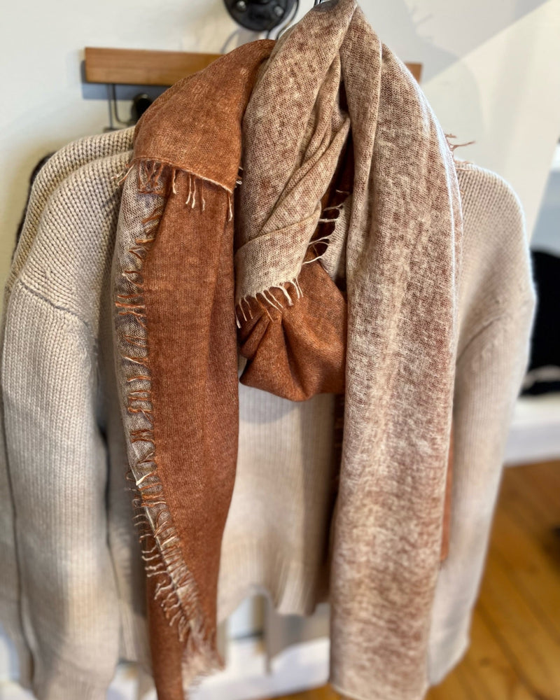 Cashmere Spray Print Felted Knit Scarf I Cafe White