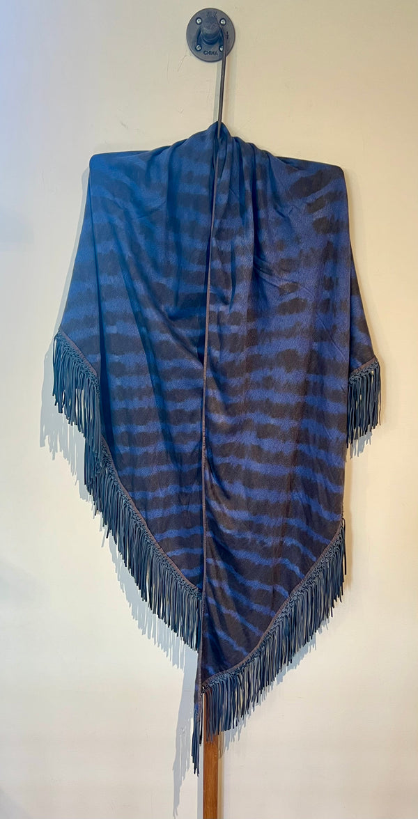 Triangle Tie Dye With Leather Fringe | Blue Multi