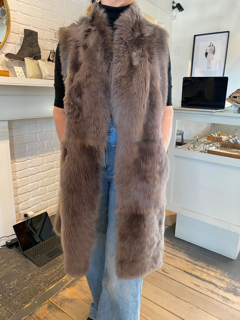 Adele Long Shearling Vest | Stone