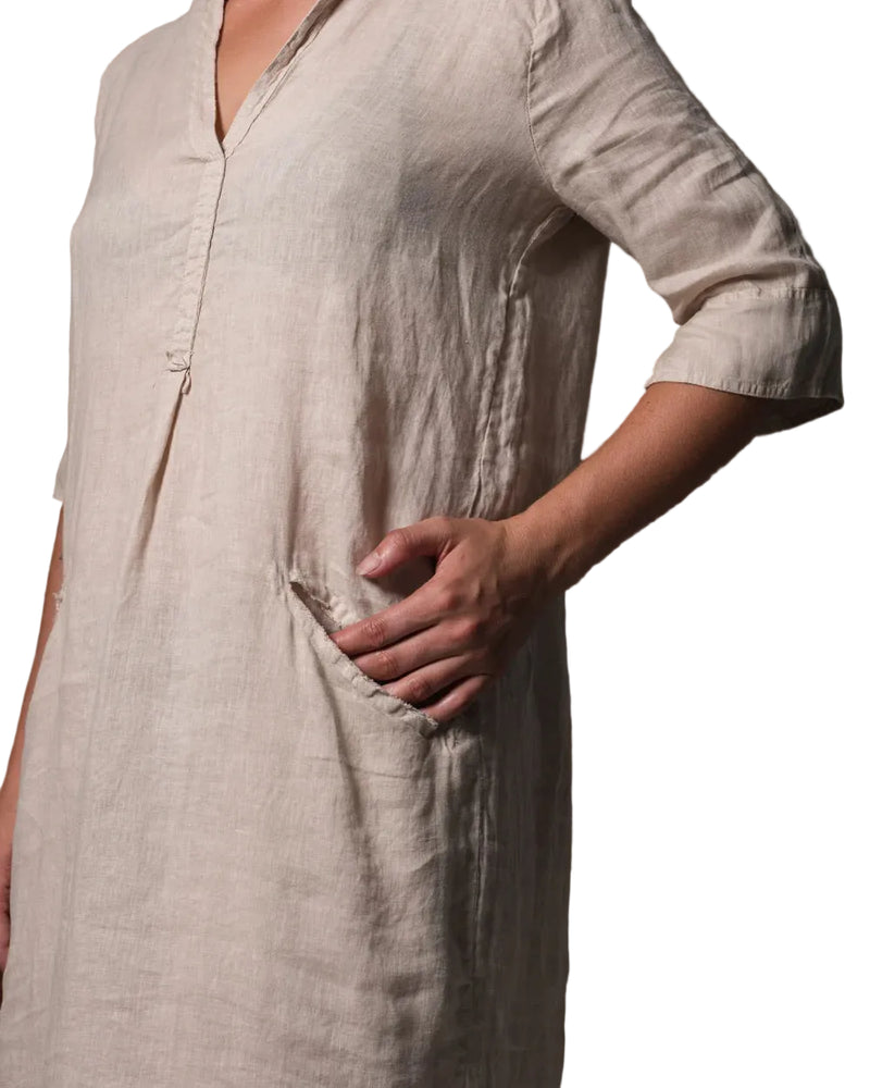 nude linen dress Amalia Embroidery Linen Dress