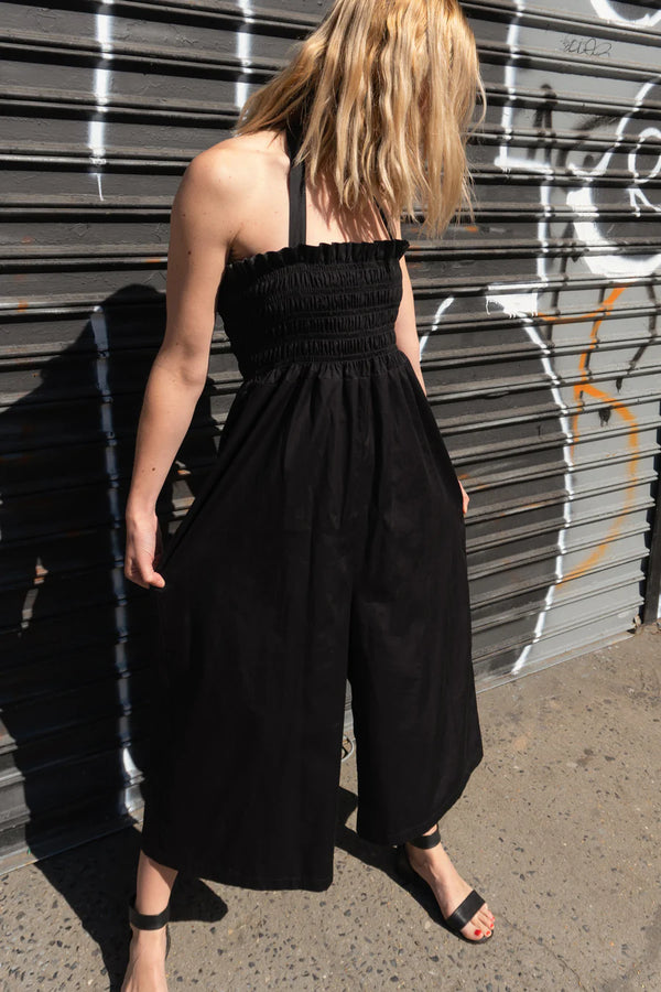 Colette Smocked Jumpsuit in Black