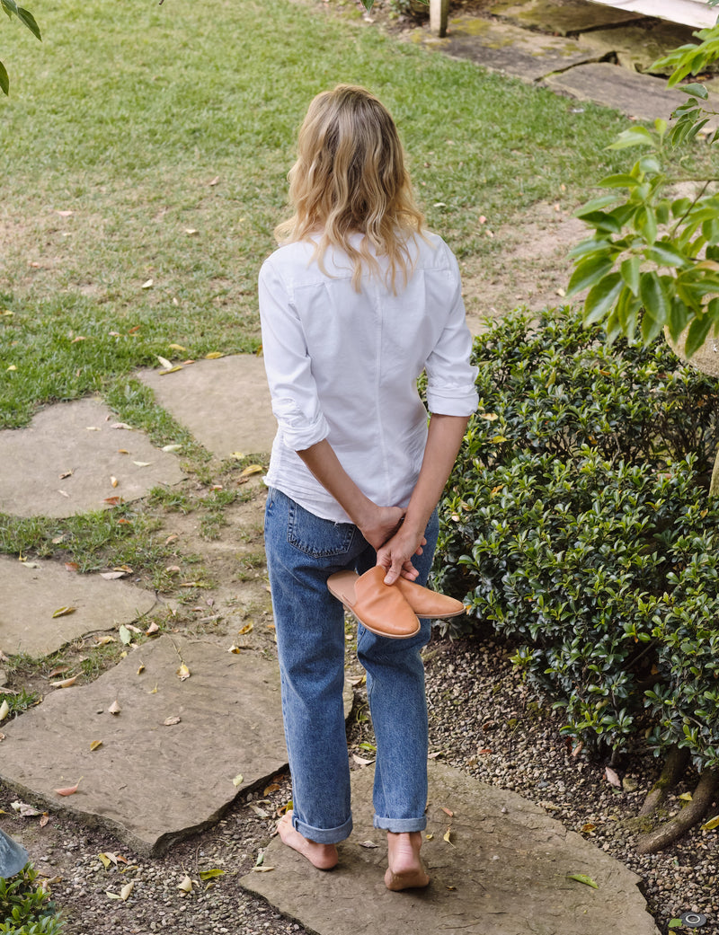 Barry Tattered Denim Button Down | White