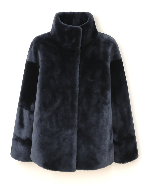 Grenn Pilot Kacey High Neck fur jacket Blue Grey on white background well heeled boutique vermont