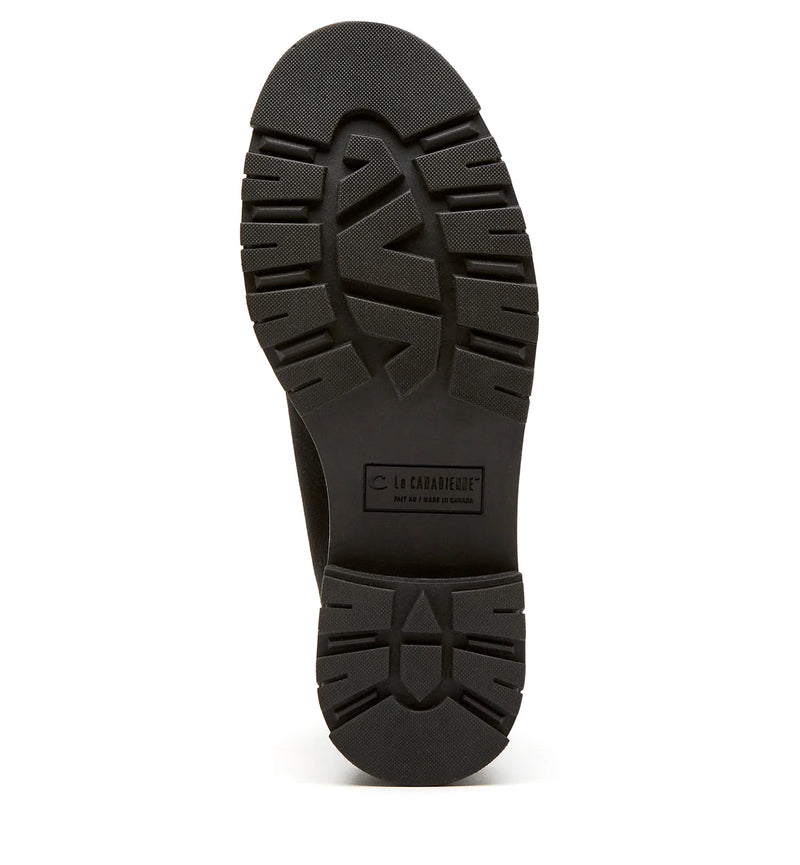 La Canadienne Delta Zip Bootie in Black Leather on white background well heeled vt