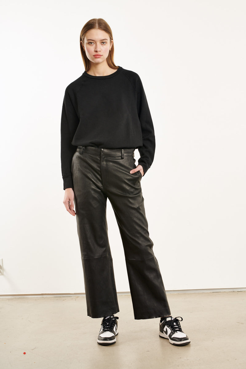 Cropped Baggy Leather Trouser | Black