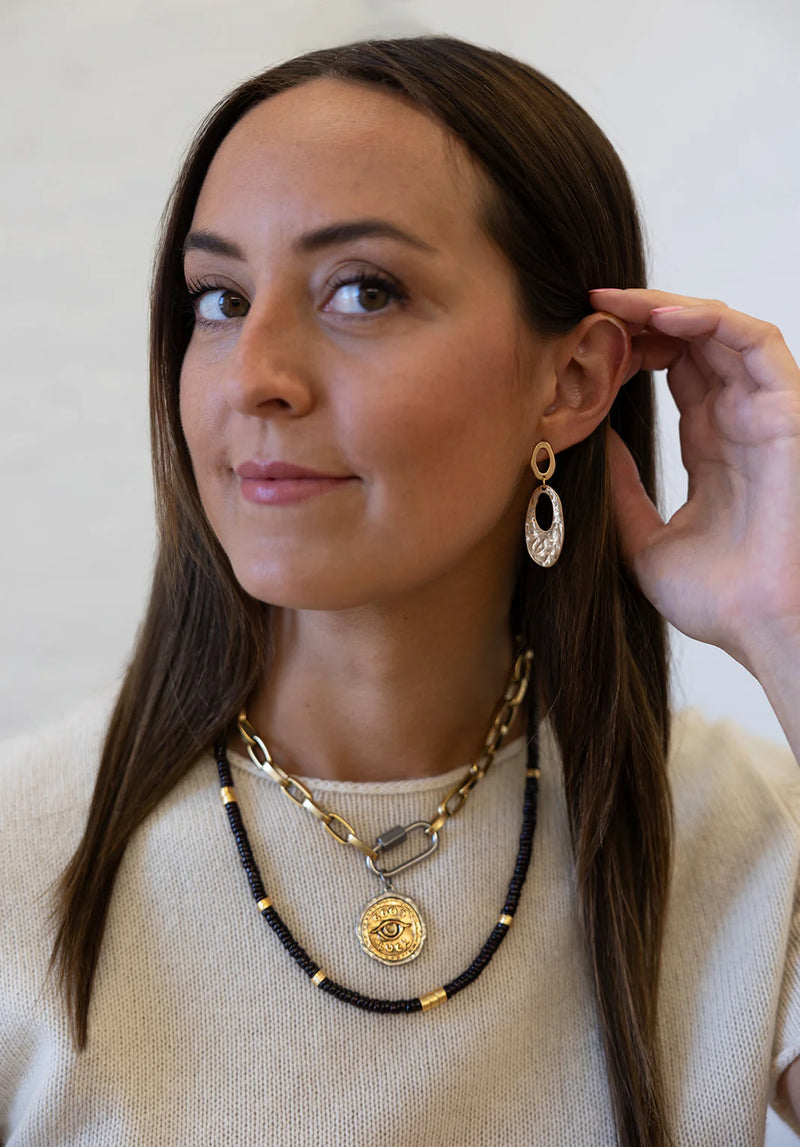 Matte Gold Oval Dangle Earrings | Gold
