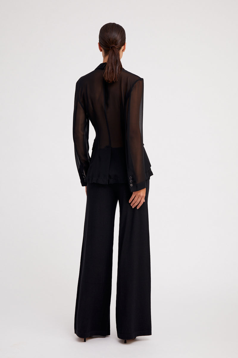 Fitted Chiffon Blazer | Black