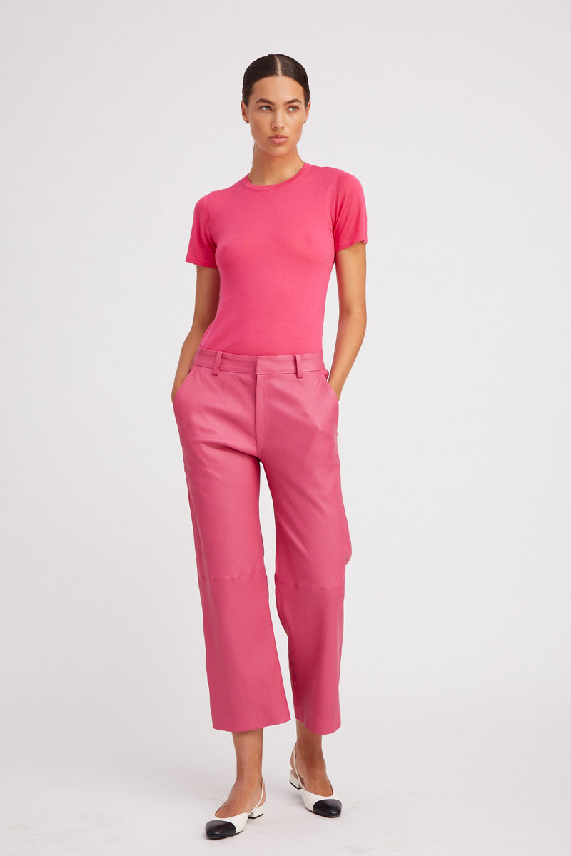 Cropped Baggy Leather Trouser | Hot Pink