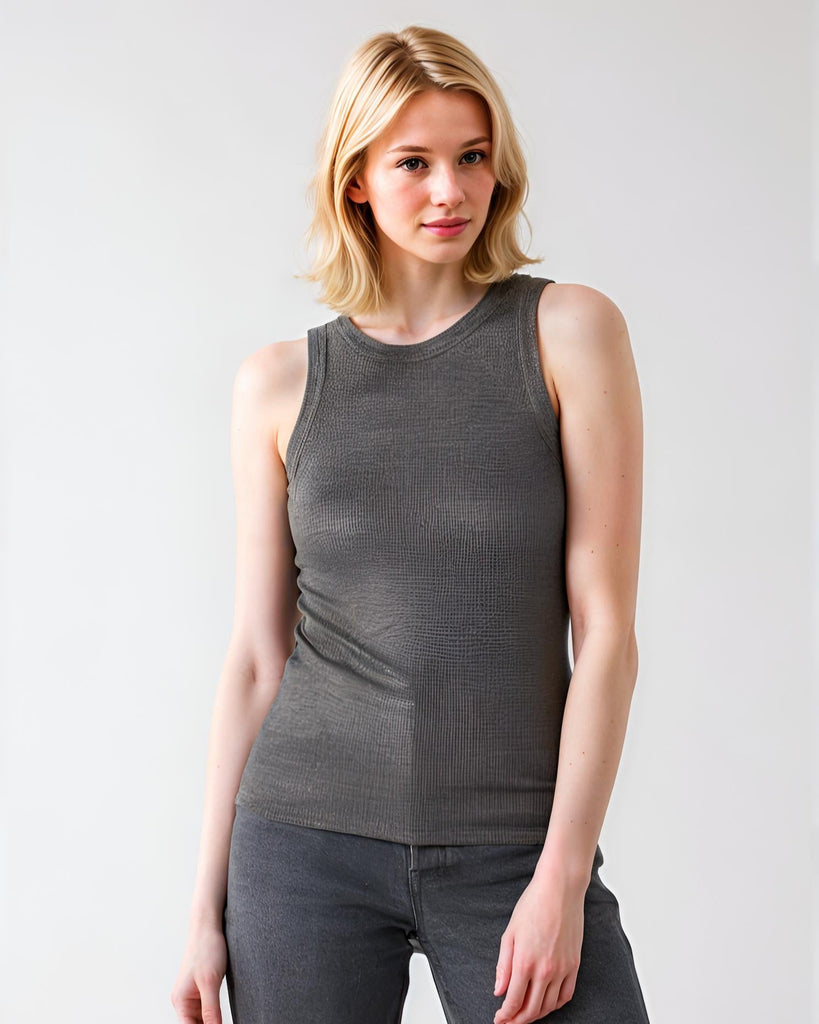 Metallic Baby Rib Tank| Anthracite – Well Heeled