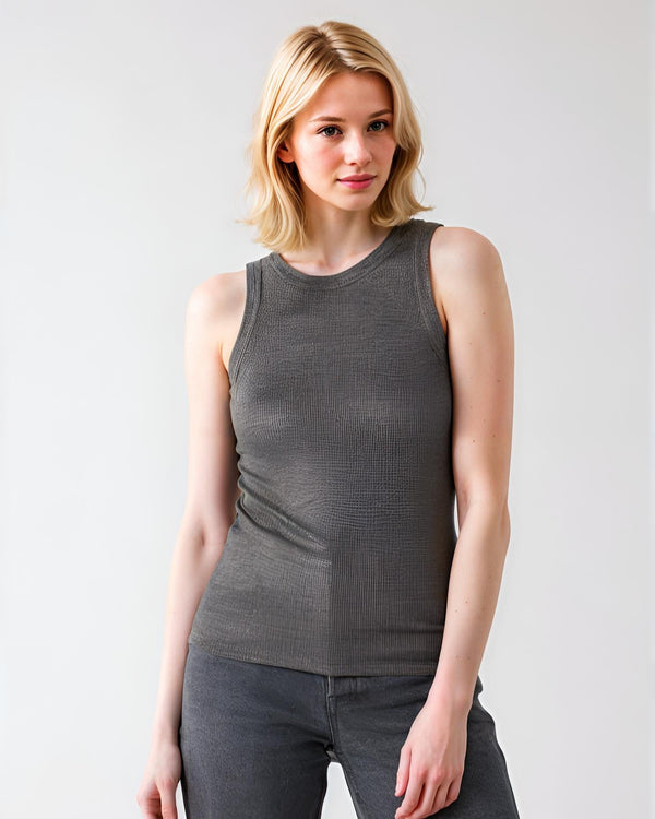 Metallic Baby Rib Tank| Anthracite