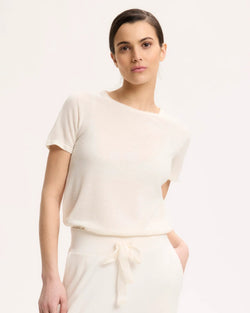 Short Sleeve Cashmere Crew Neck | Milk