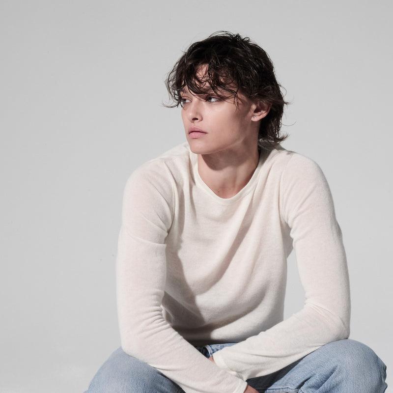 Long Sleeve Cashmere Crew Neck | Milk