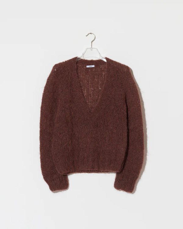 Shaggy Alpaca V-Neck Pullover | Marron