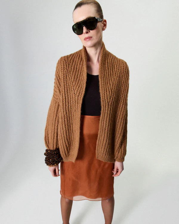 Chunky Alpaca Brioche Shawl Cardigan | Fudge