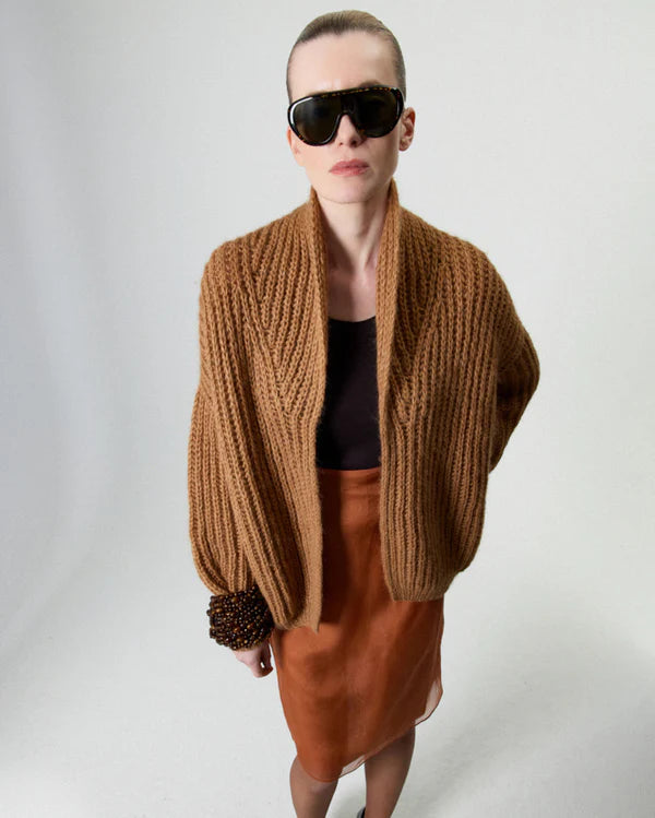 Chunky Alpaca Brioche Shawl Cardigan | Fudge