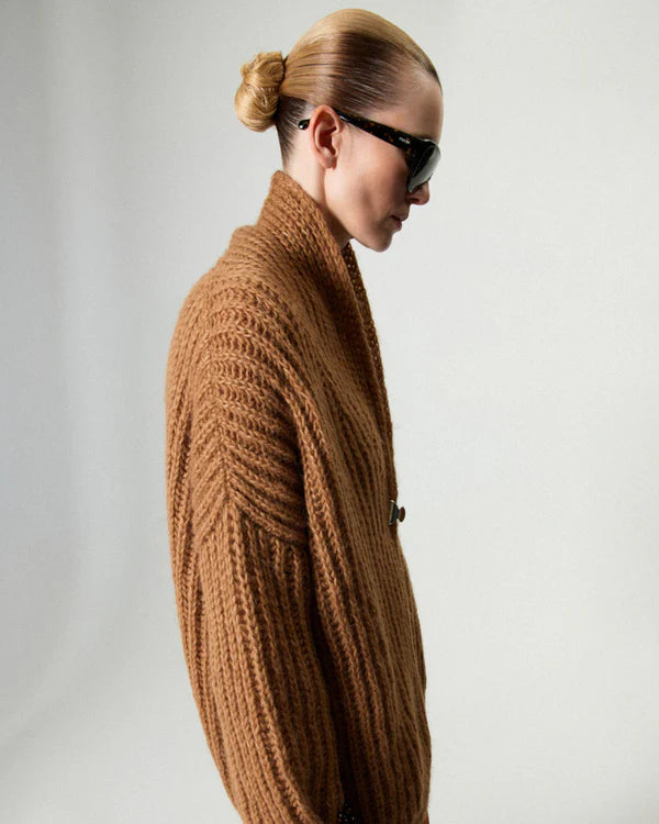Chunky Alpaca Brioche Shawl Cardigan | Fudge