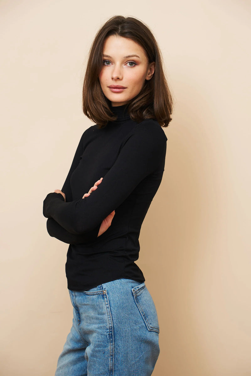 Soft Touch Long Sleeve Mock Neck | Noir