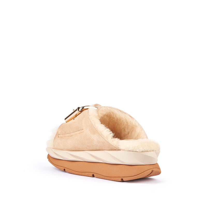 Mellow Shearling Laze Slide | Sand Nappa