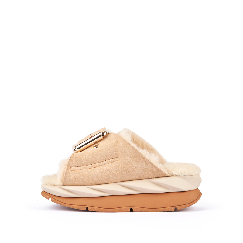 Mellow Shearling Laze Slide | Sand Nappa