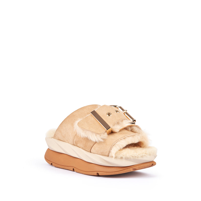 Mellow Shearling Laze Slide | Sand Nappa