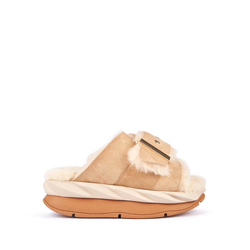 Mellow Shearling Laze Slide | Sand Nappa