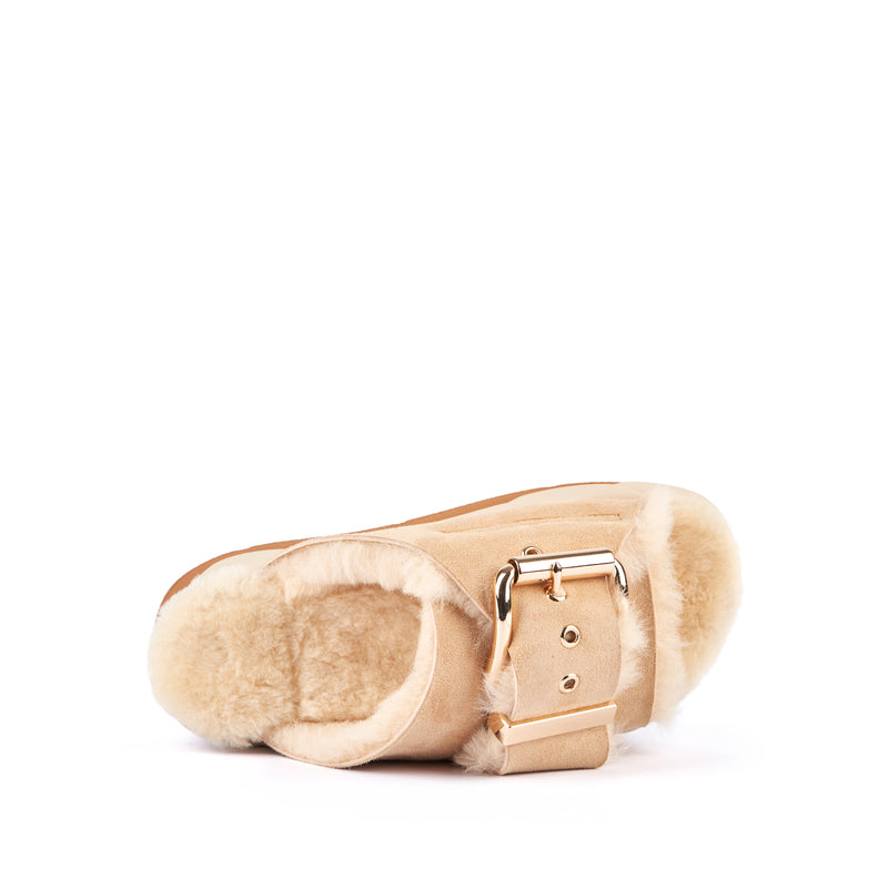 Mellow Shearling Laze Slide | Sand Nappa