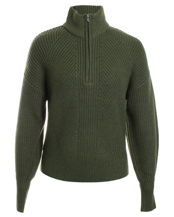 Merino Rib Half Zip | Kaki Chine