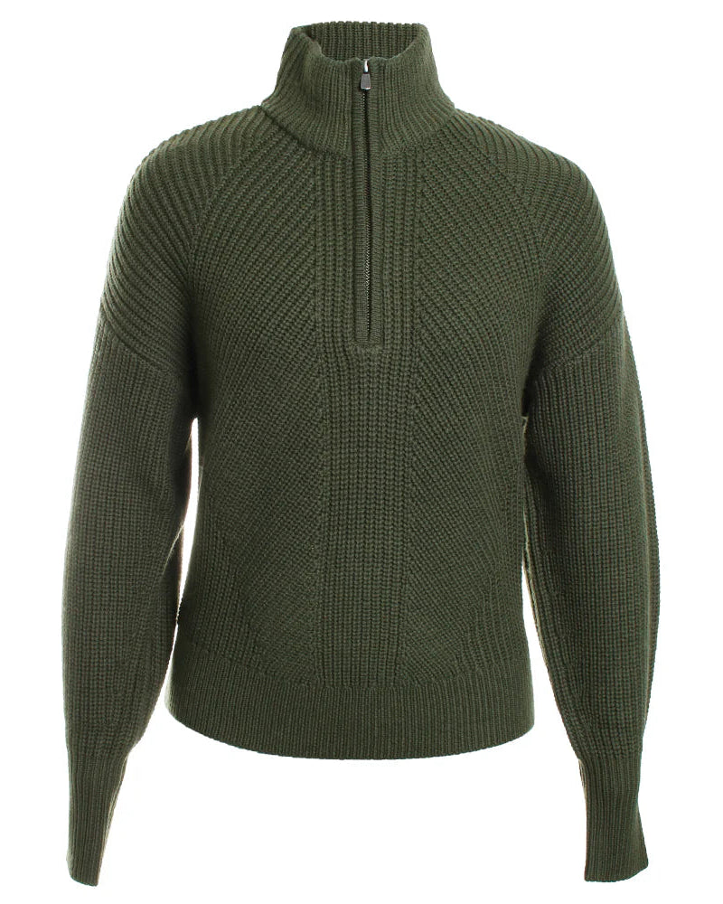 Merino Rib Half Zip | Kaki Chine