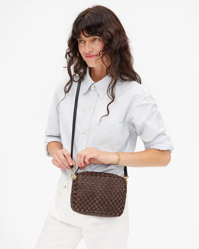 Midi Sac - Leather & Suede Woven Checker | Black/Chocolate
