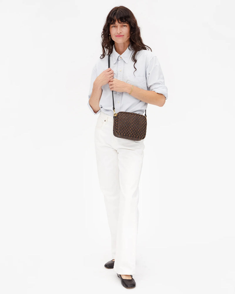 Midi Sac - Leather & Suede Woven Checker | Black/Chocolate