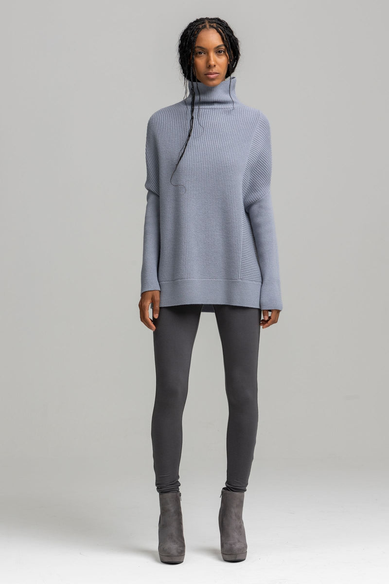 Rib Knit Turtleneck Pullover | Pewter