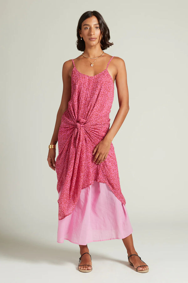 Fuchsia Pleated Paisley Silk Sundress
