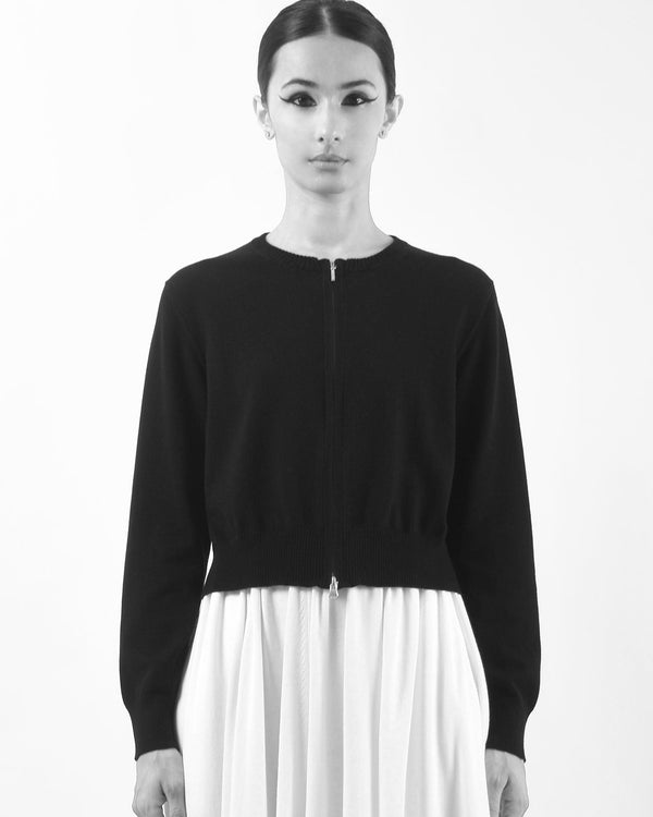 Cropped Zip-Up Cardigan | Black