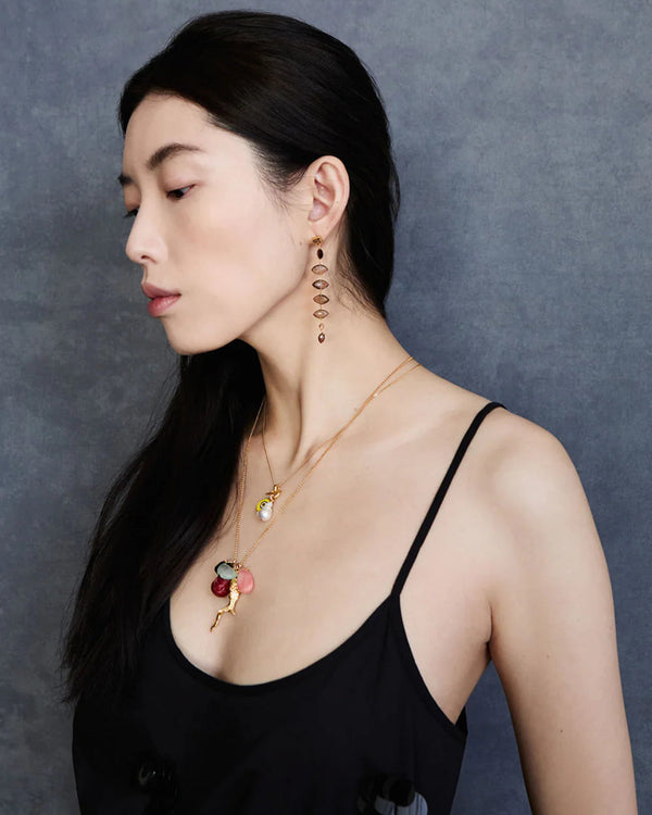 woman wearing Chan Luu Isadora Earrings Smoky Quartz well heeled stowe vermont 