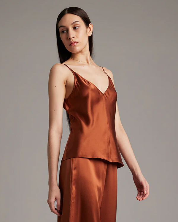 V Neck Silk Cami | Rust