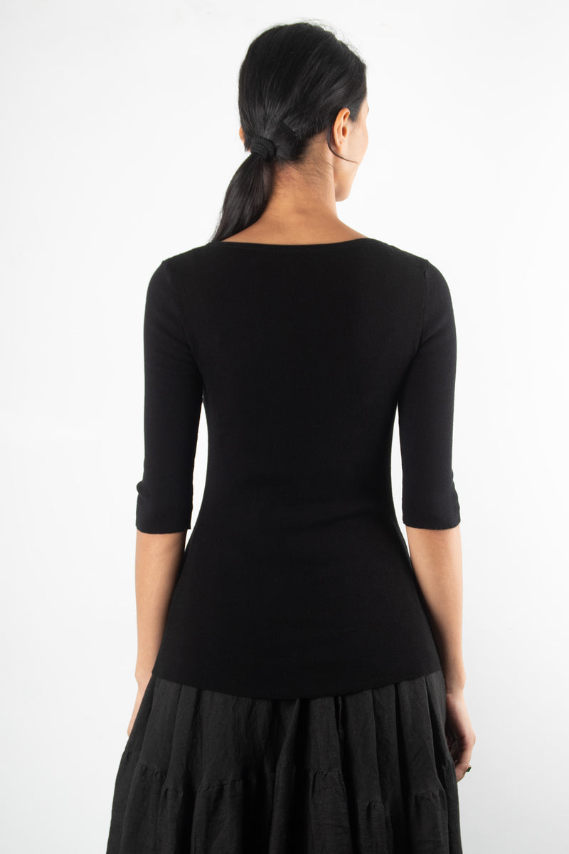 Knitted Boatneck Short Sleeve Top | Black