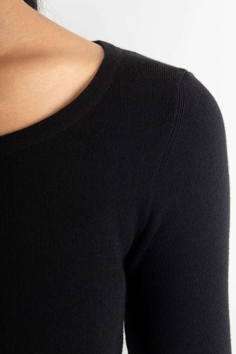 Knitted Boatneck Short Sleeve Top | Black