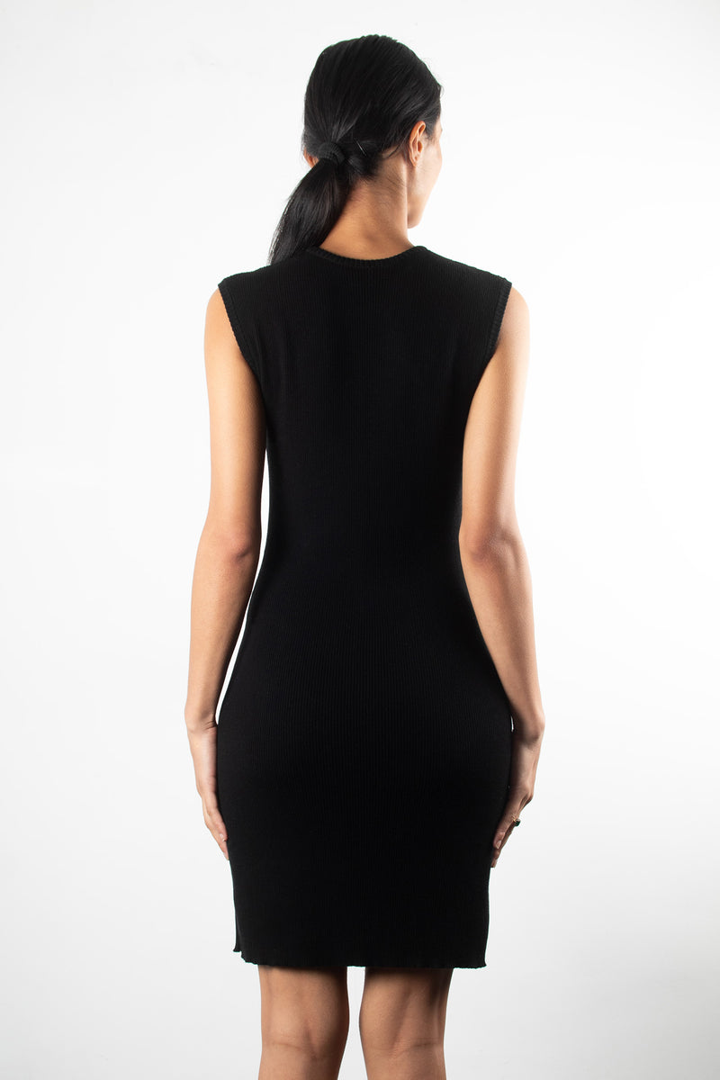 Knit Muscle Tank Short Dress | Black