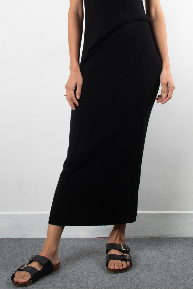 Knit Ribbed Long Skirt | Black