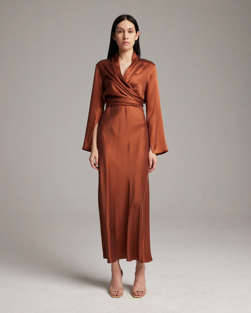 Silk Featherlight Wrap Blouse | Rust