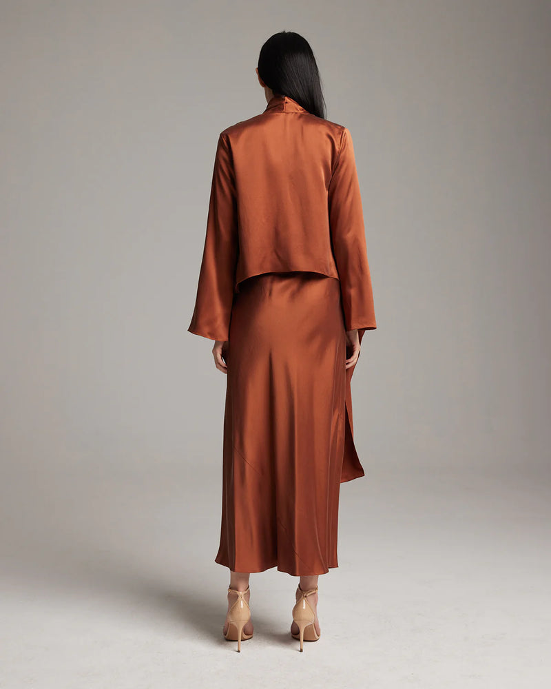 Silk Featherlight Wrap Blouse | Rust