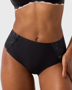 Evelyn & Bobbie High Waisted Retro Bikini in Black Lace on white background