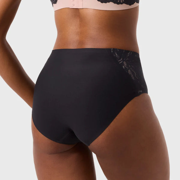 Evelyn & Bobbie High Waisted Retro Bikini in Black Lace on white background backview