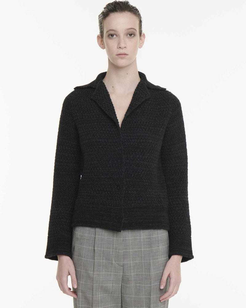 Knit Cardigan With Collar | Black Anthracite