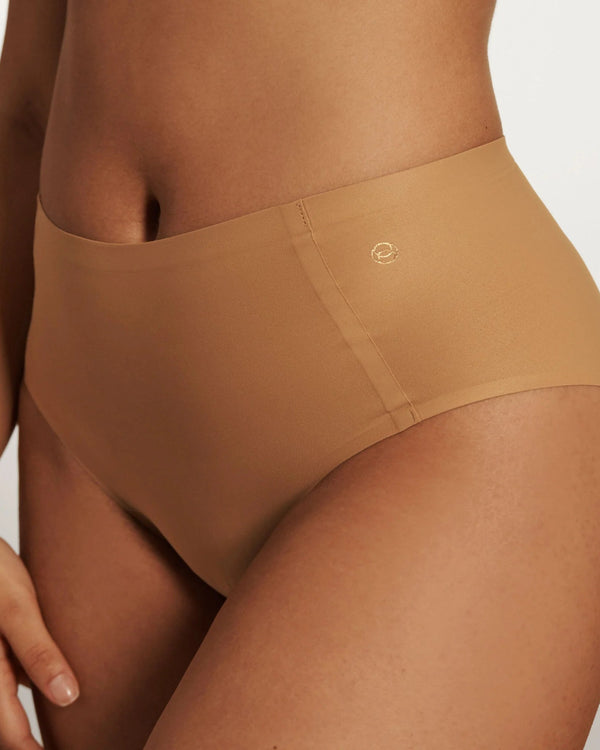 Tan high-waisted underwear Evelyn & Bobbie High Waisted Retro Bikini in Mica well heeled boutique stowe vt